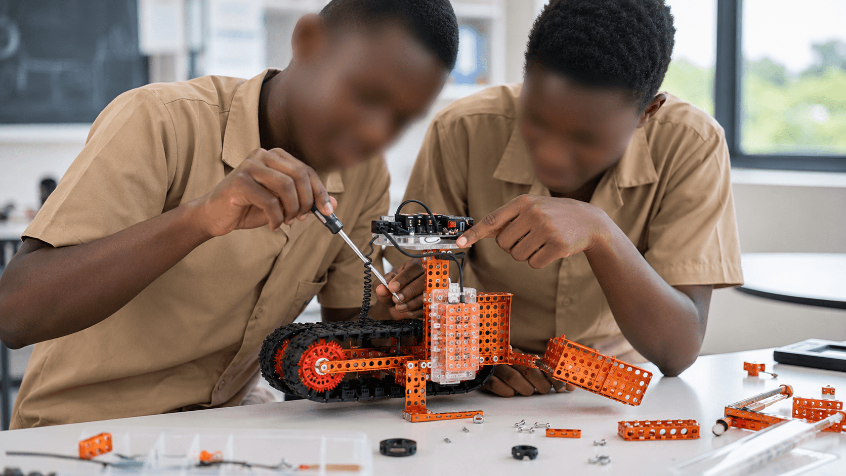 Session pratique d'assemblage de robot par les étudiants